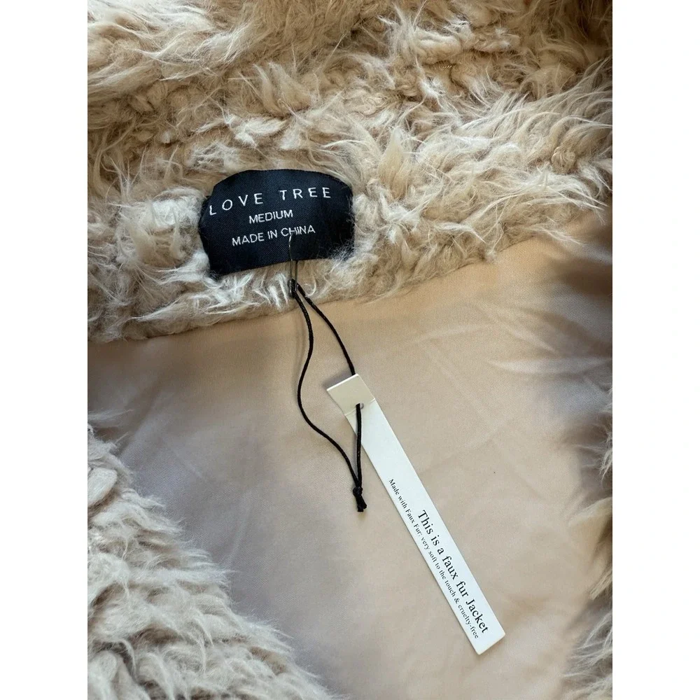 NWT Love Tree Fur Coat Faux‎ Cropped Hooded Pockets Peach Women's Medium